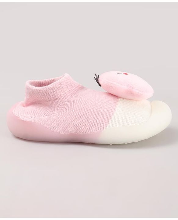 Cute Walk by Babyhug Dino Applique Slip On Sock Shoes - Pink