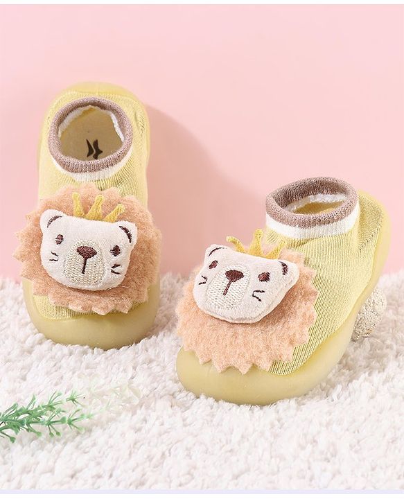 Cute Walk by Babyhug Lion Applique Slip On Sock Shoes - Yellow