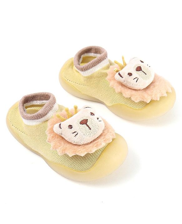 Cute Walk by Babyhug Lion Applique Slip On Sock Shoes - Yellow