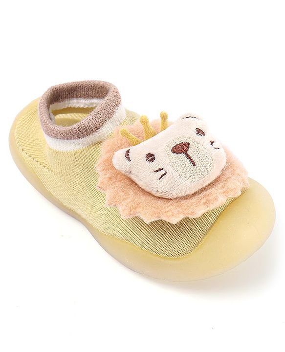 Cute Walk by Babyhug Lion Applique Slip On Sock Shoes - Yellow