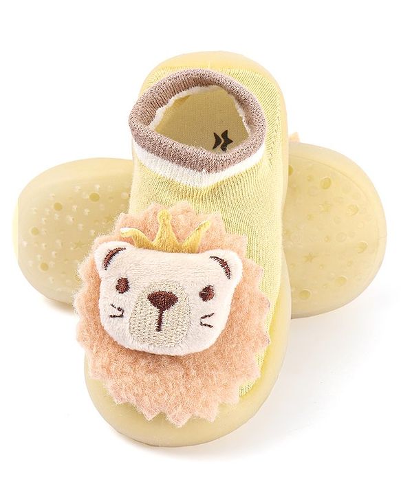 Cute Walk by Babyhug Lion Applique Slip On Sock Shoes - Yellow