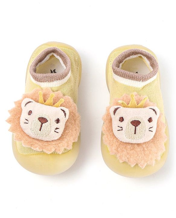 Cute Walk by Babyhug Lion Applique Slip On Sock Shoes - Yellow