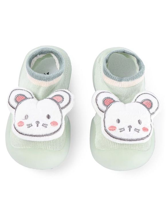 Cute Walk by Babyhug Lion Applique Slip On Sock Shoes - Yellow