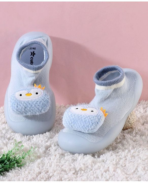 Cute Walk by Babyhug Slip On Socks Shoes with Penguin Applique - Blue