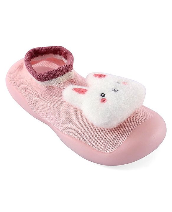 Cute Walk by Babyhug Slip On Socks Shoes with Bunny Applique - Pink
