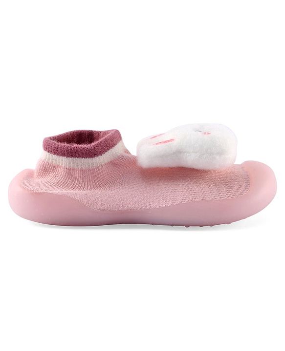 Cute Walk by Babyhug Slip On Socks Shoes with Bunny Applique - Pink