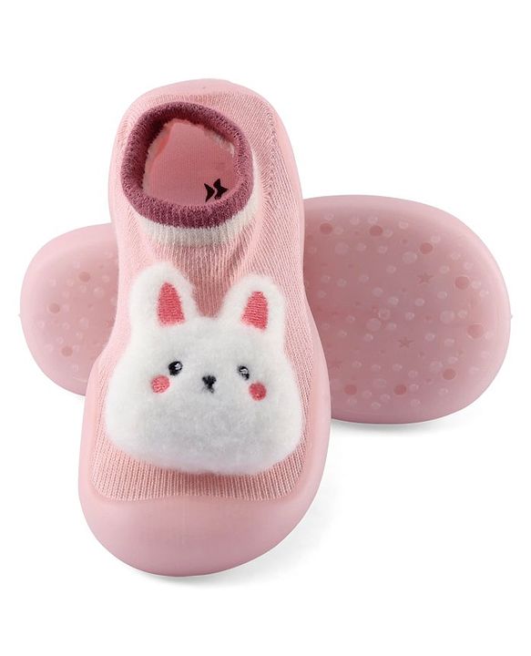 Cute Walk by Babyhug Slip On Socks Shoes with Bunny Applique - Pink