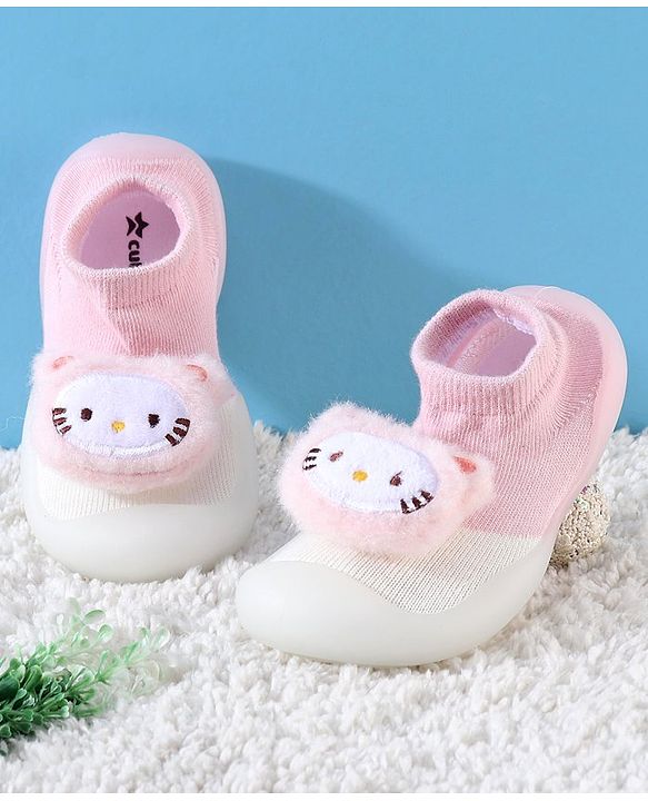Cute Walk by Babyhug Socks shoes with Cat Applique - Pink