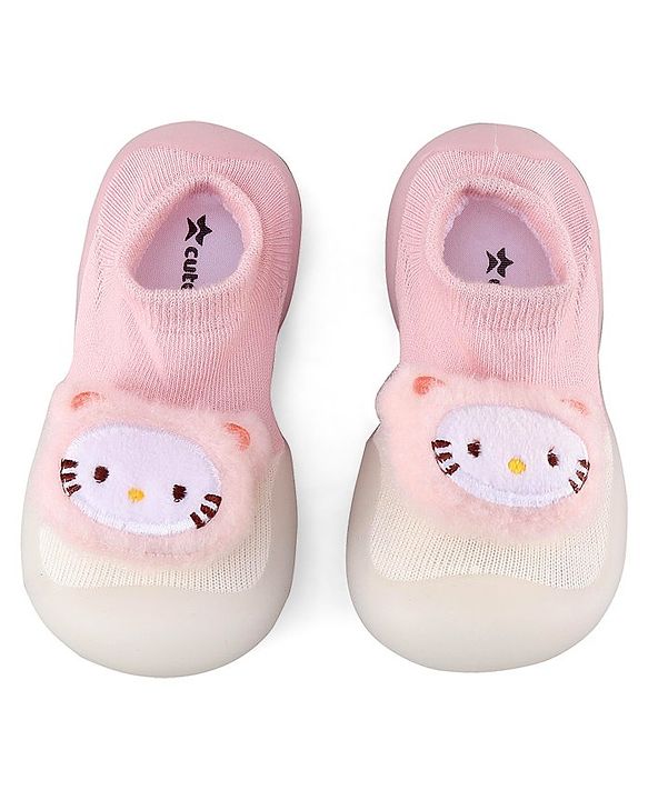 Cute Walk by Babyhug Socks shoes with Cat Applique - Pink