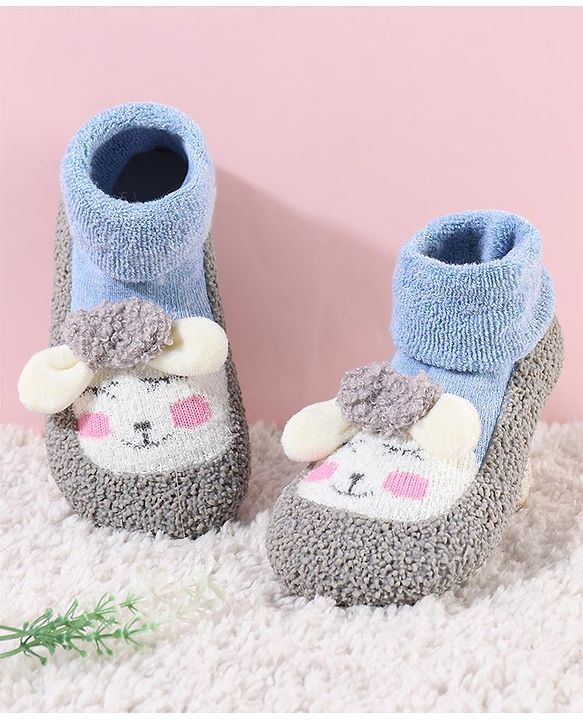 Cute Walk by Babyhug Slip On Socks Shoes with Sheep Detailing - Blue