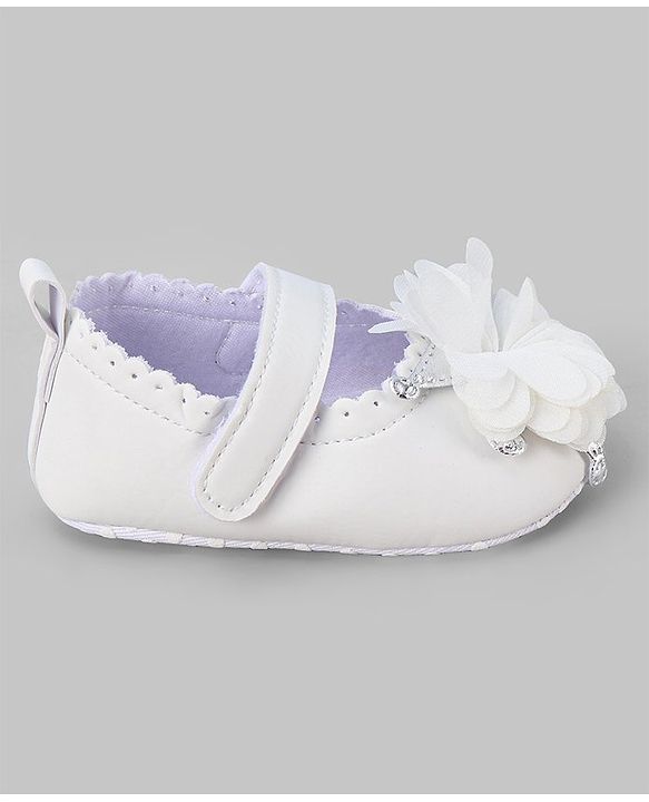 Cute Walk by Babyhug Slip On Booties with Floral Corsage & Velcro Closure - White