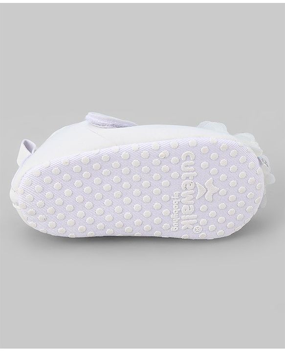 Cute Walk by Babyhug Slip On Booties with Floral Corsage & Velcro Closure - White