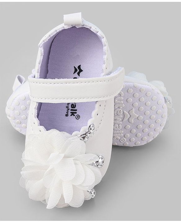 Cute Walk by Babyhug Slip On Booties with Floral Corsage & Velcro Closure - White