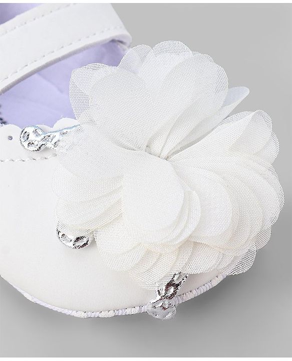 Cute Walk by Babyhug Slip On Booties with Floral Corsage & Velcro Closure - White