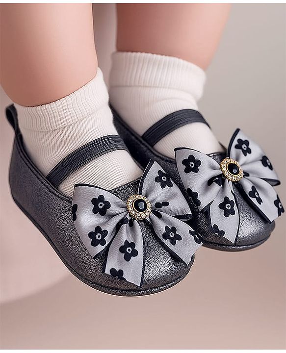 Cute Walk by Babyhug Ribbon Bow Applique Slip On Ballerina Booties - Black