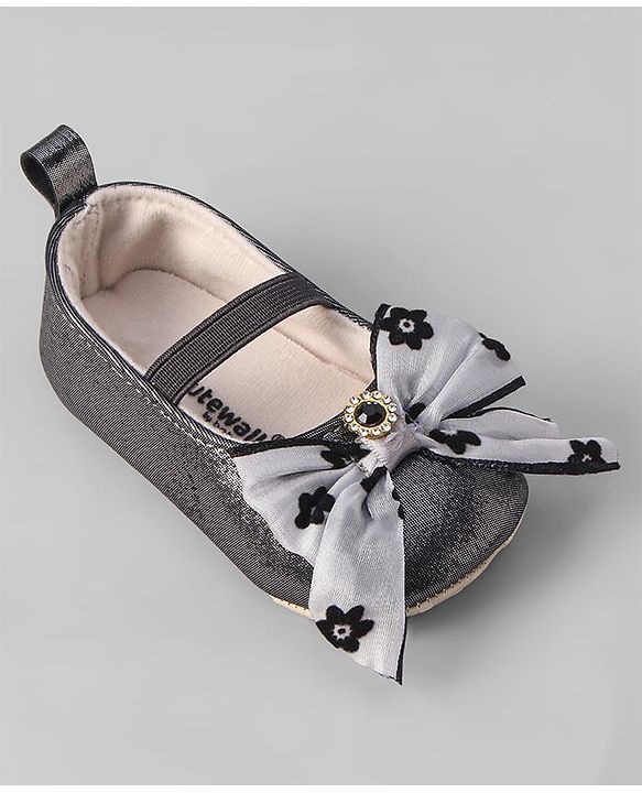 Cute Walk by Babyhug Ribbon Bow Applique Slip On Ballerina Booties - Black