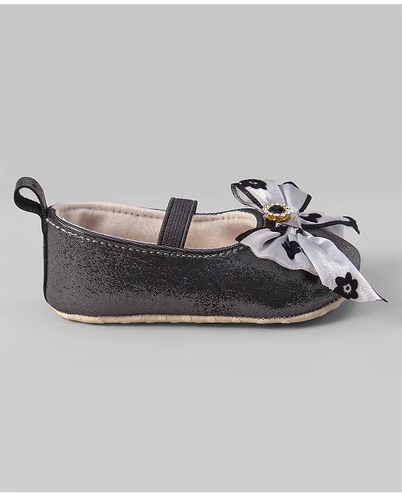 Cute Walk by Babyhug Ribbon Bow Applique Slip On Ballerina Booties - Black