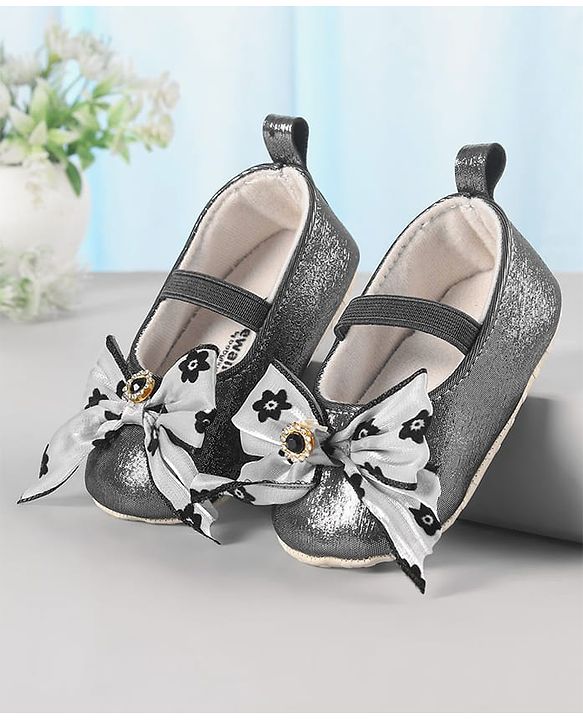Cute Walk by Babyhug Ribbon Bow Applique Slip On Ballerina Booties - Black