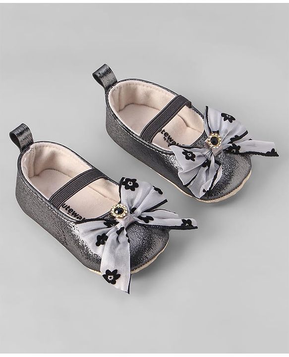 Cute Walk by Babyhug Ribbon Bow Applique Slip On Ballerina Booties - Black