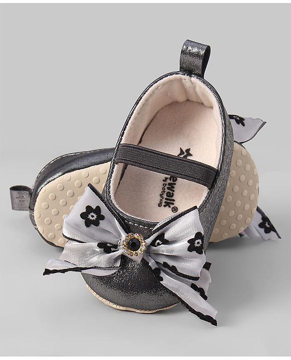 Cute Walk by Babyhug Ribbon Bow Applique Slip On Ballerina Booties - Black