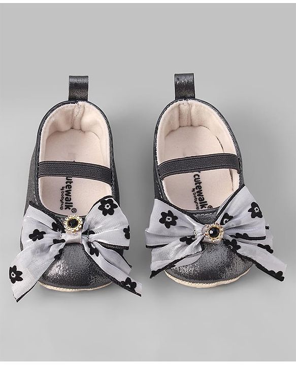 Cute Walk by Babyhug Ribbon Bow Applique Slip On Ballerina Booties - Black