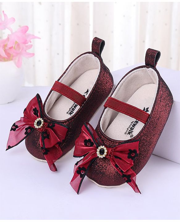 Cute Walk by Babyhug Ribbon Bow Applique Slip On Ballerina Booties - Red