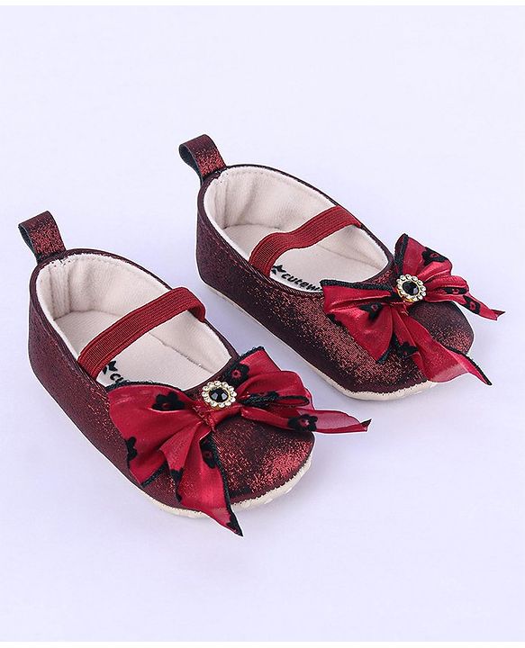Cute Walk by Babyhug Ribbon Bow Applique Slip On Ballerina Booties - Red