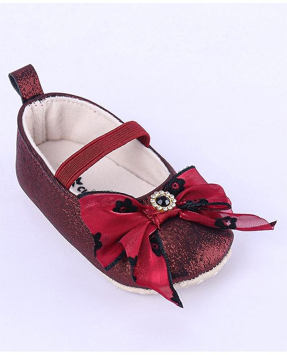 Cute Walk by Babyhug Ribbon Bow Applique Slip On Ballerina Booties - Red