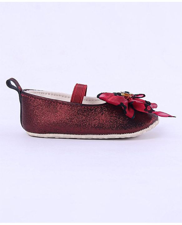 Cute Walk by Babyhug Ribbon Bow Applique Slip On Ballerina Booties - Red