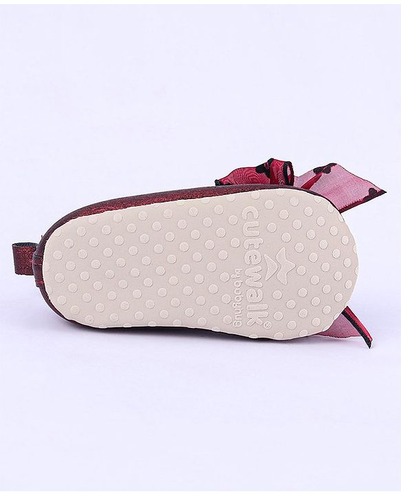 Cute Walk by Babyhug Ribbon Bow Applique Slip On Ballerina Booties - Red