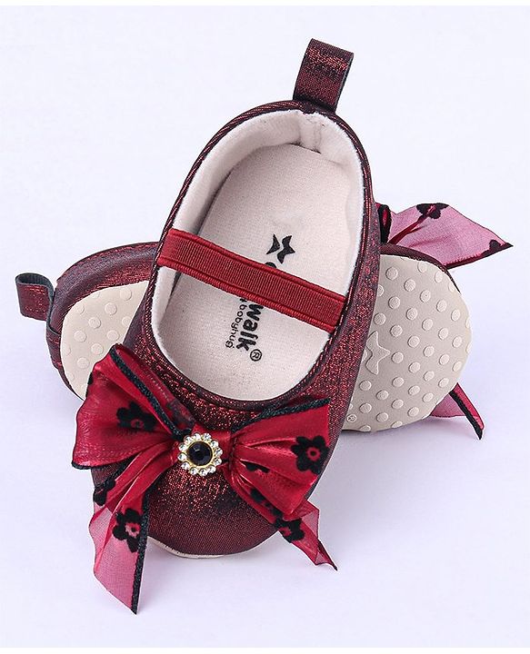 Cute Walk by Babyhug Ribbon Bow Applique Slip On Ballerina Booties - Red