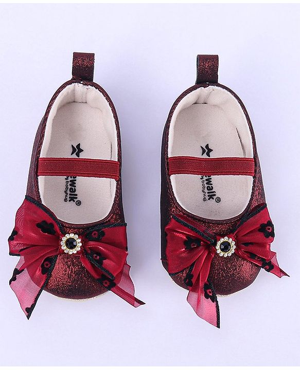 Cute Walk by Babyhug Ribbon Bow Applique Slip On Ballerina Booties - Red