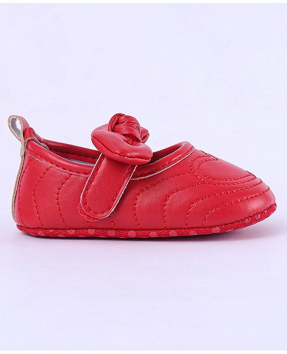 Cute Walk by Babyhug Heart Detailing with Bow Applique Velcro Closure Ballerina Booties - Red