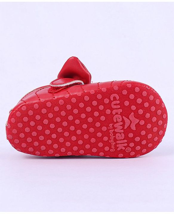 Cute Walk by Babyhug Heart Detailing with Bow Applique Velcro Closure Ballerina Booties - Red