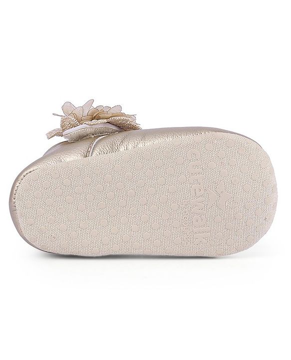 Cute Walk by Babyhug Velcro Closure Floral & Pearl Detailing Ballerina Booties - Gold