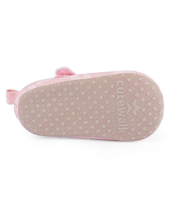 Cute Walk by Babyhug Velcro Closure Floral Printed & Bow Applique Ballerina Booties - Pink