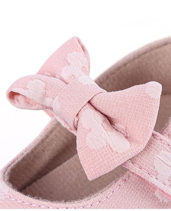 Cute Walk by Babyhug Velcro Closure Floral Printed & Bow Applique Ballerina Booties - Pink
