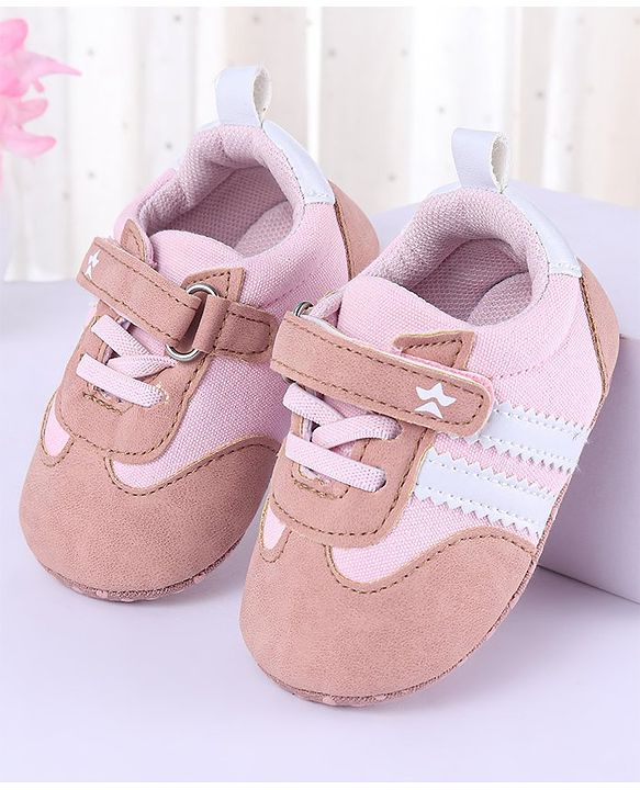 Cute Walk by Babyhug Striped Detailing Velcro Closure Booties - Pink