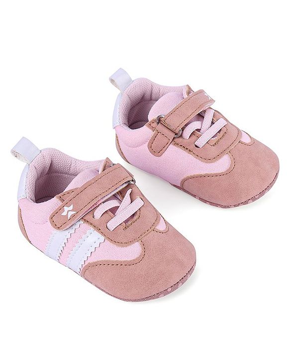 Cute Walk by Babyhug Striped Detailing Velcro Closure Booties - Pink