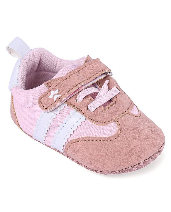 Cute Walk by Babyhug Striped Detailing Velcro Closure Booties - Pink