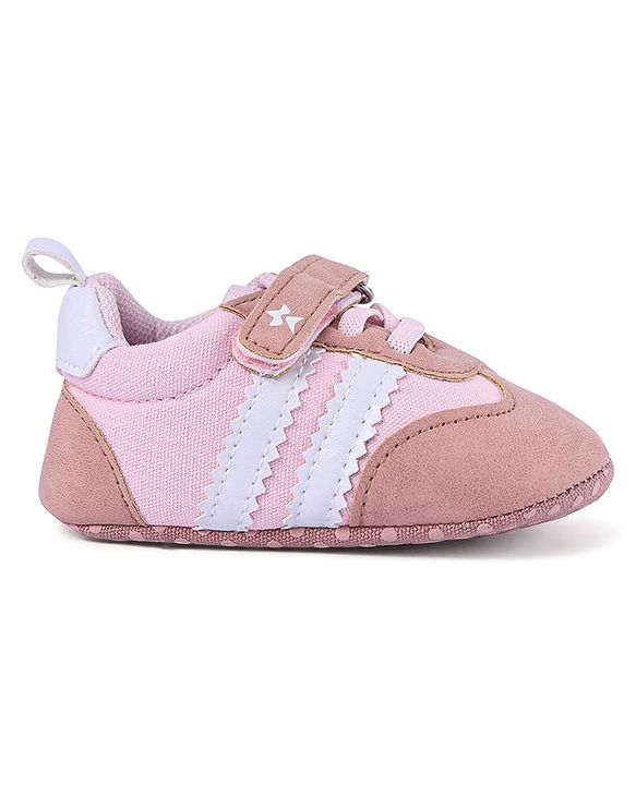 Cute Walk by Babyhug Striped Detailing Velcro Closure Booties - Pink