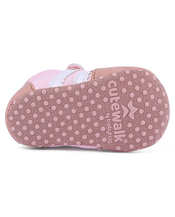Cute Walk by Babyhug Striped Detailing Velcro Closure Booties - Pink