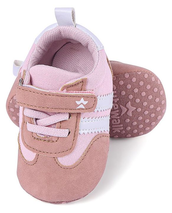 Cute Walk by Babyhug Striped Detailing Velcro Closure Booties - Pink
