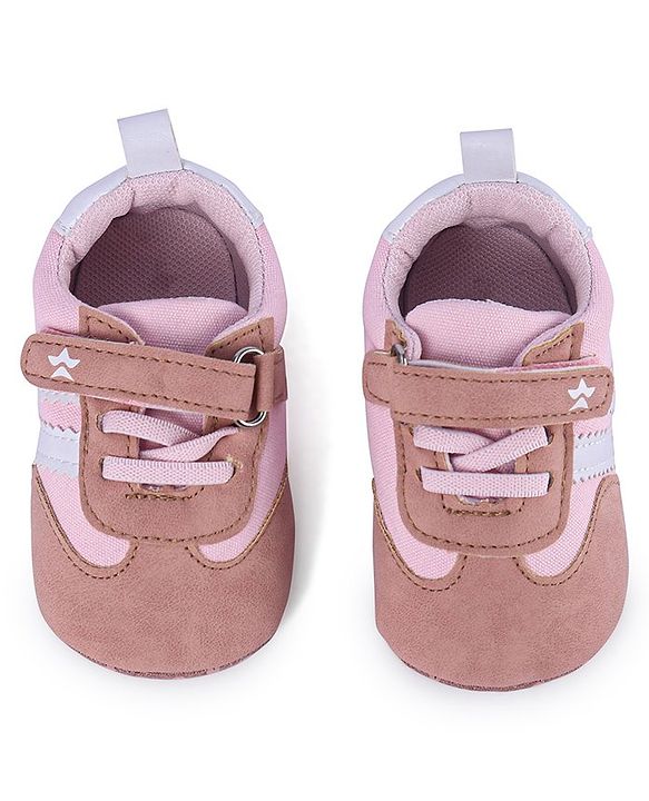 Cute Walk by Babyhug Striped Detailing Velcro Closure Booties - Pink