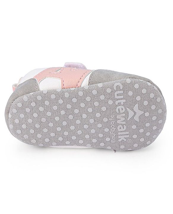 Cute Walk by Babyhug Booties with Velcro Closure - Pink & Grey
