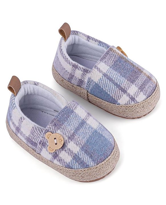 Cute Walk by Babyhug Checker Bear Applique Slip On Booties - Blue