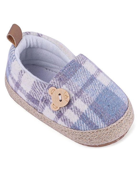 Cute Walk by Babyhug Checker Bear Applique Slip On Booties - Blue