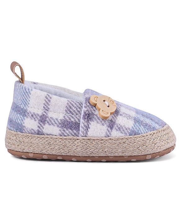 Cute Walk by Babyhug Checker Bear Applique Slip On Booties - Blue