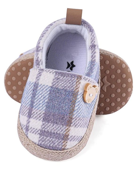 Cute Walk by Babyhug Checker Bear Applique Slip On Booties - Blue