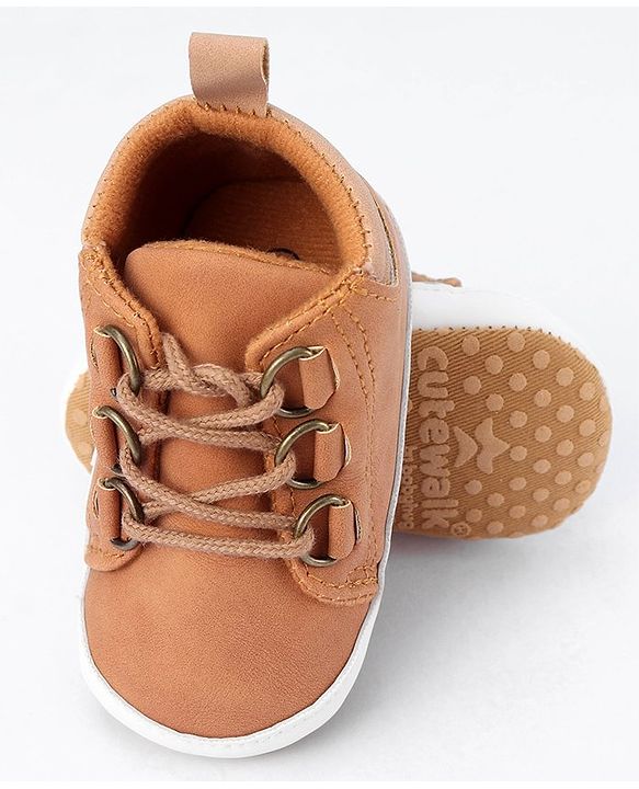 Cute Walk by Babyhug Lace Up Solid Booties - Brown